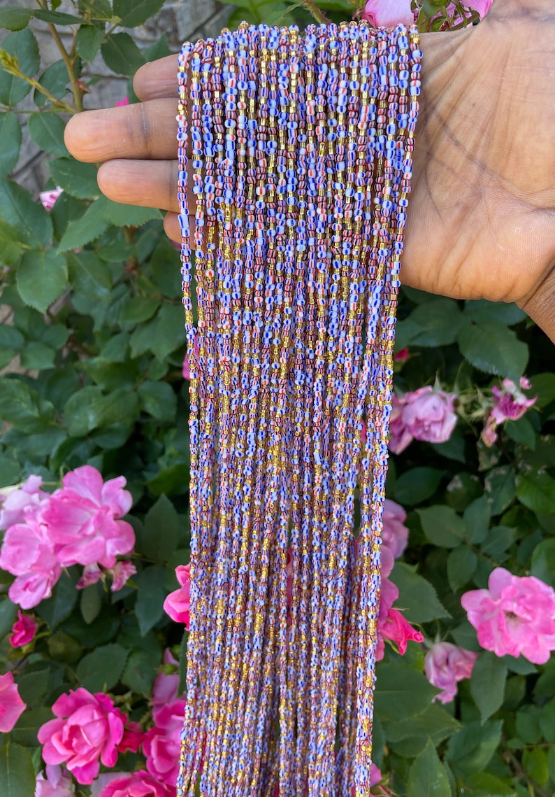 Ghana waist beads/ women waist beads/ African waist beads/ waist beads/ tie on waist beads/ up 50 inches long. Mini earthly tones