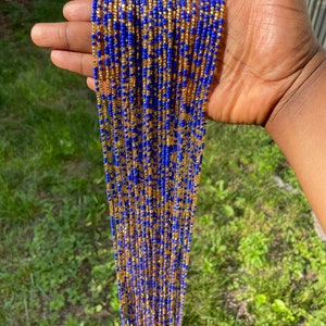 Ghana waist beads/ women waist beads/ African waist beads/ waist beads/ tie on waist beads/ up 50 inches long. Blue