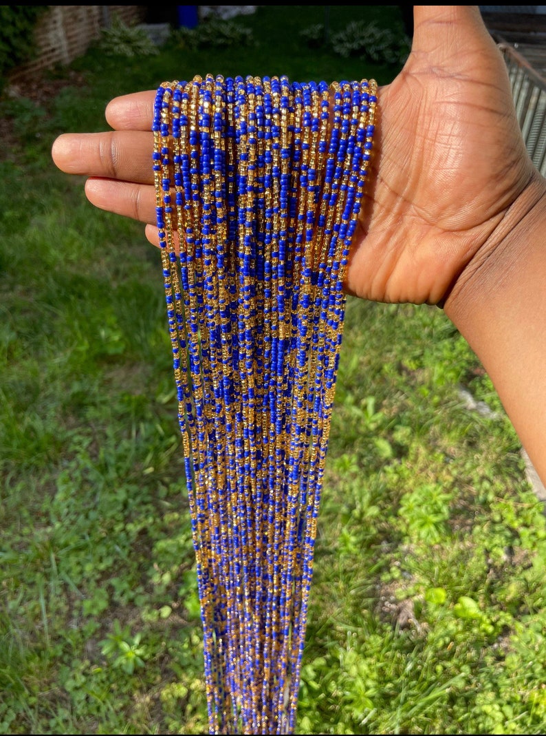 Ghana waist beads/ women waist beads/ African waist beads/ waist beads/ tie on waist beads/ up 50 inches long. Blue