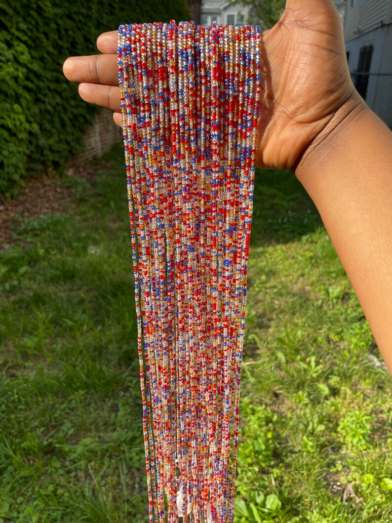 Ghana waist beads/ women waist beads/ African waist beads/ waist beads/ tie on waist beads/ up 50 inches long. Mini reds