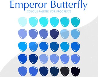 Emperor Butterfly Colour Palette for Procreate | Light and Dark Blues | 30 colours/swatches