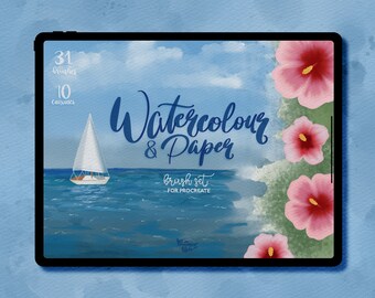 Watercolor Painting Brush Pack and Canvases for Procreate, Watercolor Brush Set/kit | 31 Brushes, 10 Paper/Canvas Textures