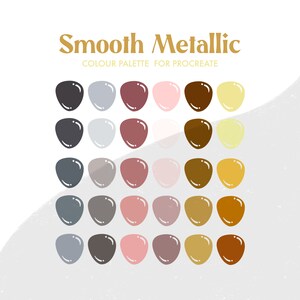 Smooth Metallic Colour Palette for Procreate | Gold, Silver, Rose Gold, Aluminum 30 colours/swatches