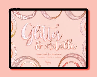 Glitter & Metallics Procreate brush set/bundle | 25 brushes | digital lettering | shimmer/glow brushes | Color shift brush procreate