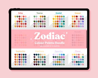 Zodiac Colour Palette Bundle for Procreate | 360 colours/swatches | 12 palettes