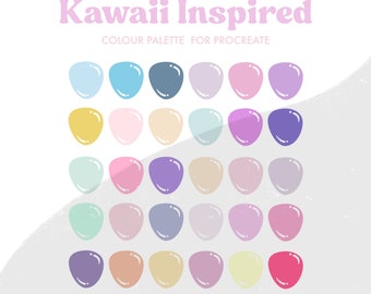 Kawaii Inspired Colour Palette for Procreate | Cute Colours | 30 colours/swatches