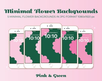 Minimal Flower Backgrounds | Pink & Green | digital assets, backgrounds/wallpaper, iPhone backgrounds