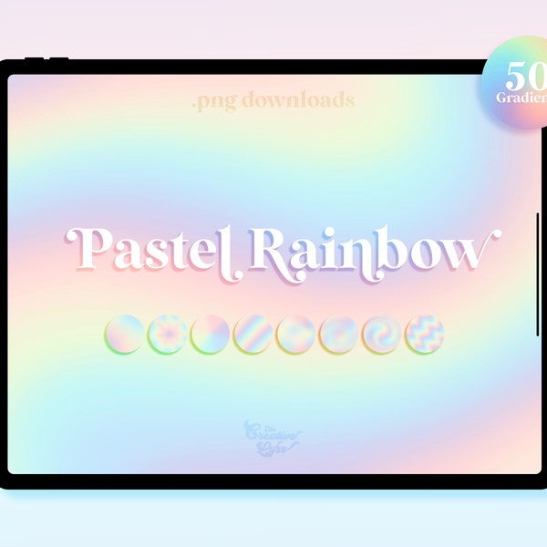 Rainbow Pastel Gradients/Backgrounds | 50 Gradients | digital assets, gradients for social media, Canva, instagram, procreate, PNG