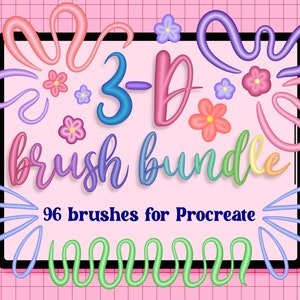 3D Brushes for Procreate | 96 Brushes | Di-colour | Brush Bundle | 3D Procreate Brush Set