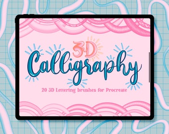 3D Calligraphy Brushes for Procreate | 20 Brushes | Di-colour | Brush Bundle | 3D Procreate Brush Set