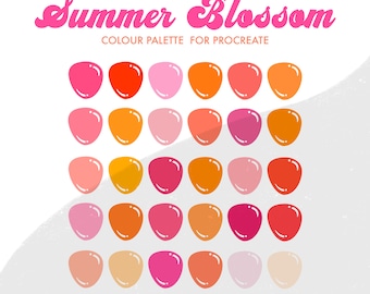 Summer Blossom Color Palette for Procreate | 30 colours/swatches | iPad lettering, illustration, procreate tool, digital art