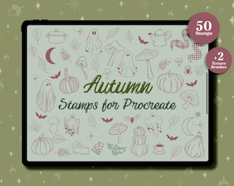 Autumn Stamp Set for Procreate | 50 Stamps | Gingham and Plaid Textures | Digital Download