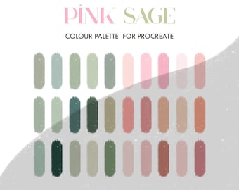 Pink Sage Colour Palette for Procreate | Pink, Sage, Green | 30 colours/swatches