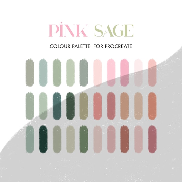 Pink Sage Colour Palette for Procreate | Pink, Sage, Green | 30 colours/swatches