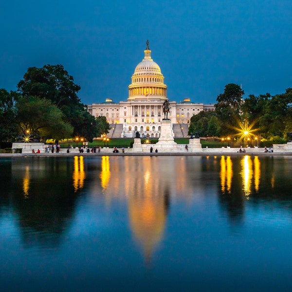 The Capitol at night. Washington DC  canvas photo, Monument Canvas Print, Architecture - Ready to Hang  Canvas Art Print. Washington art.