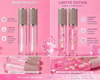 Brillo labial Angel Treasure Charm / Brillo labial con purpurina, brillo labial hidratante de alto brillo, brillo rosa brillante, regalo de belleza estético único