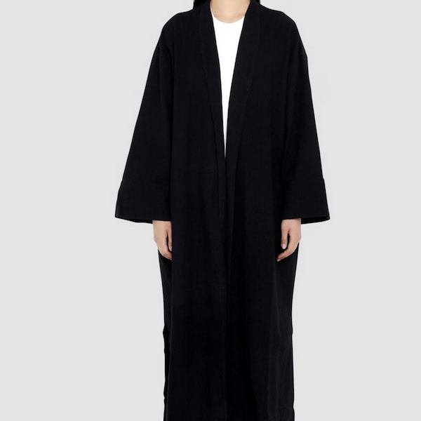 Black Open Abaya with Pockets