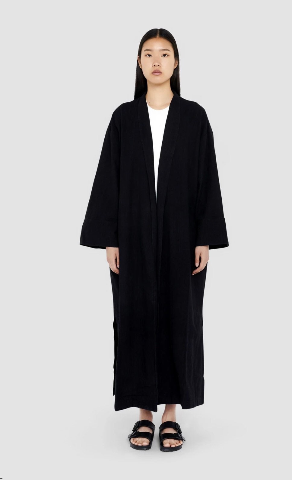 Linen Cotton Black Open Abaya main image 1