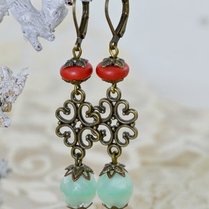 Earrings Vintage Style Bronze with Bohemian, Howlith Semi-Precious Stone Pearls Gift for Women image 2