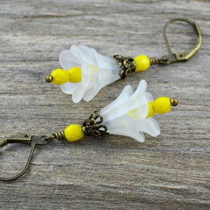 Flowers White Yellow Bronze Bellflower Earrings Jewelry Gift for Women image 1