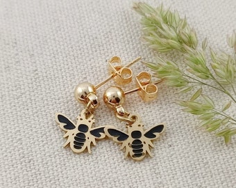 Boucles d’oreilles plaquées or Little Bee 18K / Cadeau de bijoux pour femmes / Boucles d’oreilles élégantes avec placage d’or