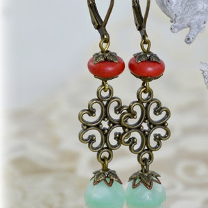 Earrings Vintage Style Bronze with Bohemian, Howlith Semi-Precious Stone Pearls Gift for Women image 4