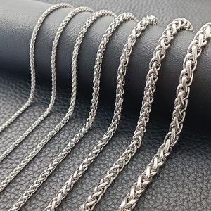 Stainless steel braided chain necklace solid 2-7 mm silver men's, women's fashion jewelry
