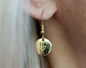 Boucles d’oreilles en acier inoxydable avec cœur plaqué or 18 carats / bijoux cadeau pour femmes