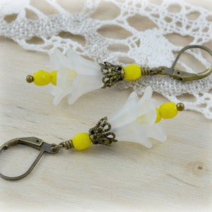 Flowers White Yellow Bronze Bellflower Earrings Jewelry Gift for Women image 3