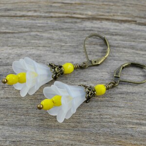 Flowers White Yellow Bronze Bellflower Earrings Jewelry Gift for Women image 5