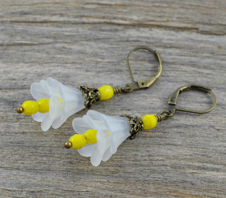 Flowers White Yellow Bronze Bellflower Earrings Jewelry Gift for Women image 5