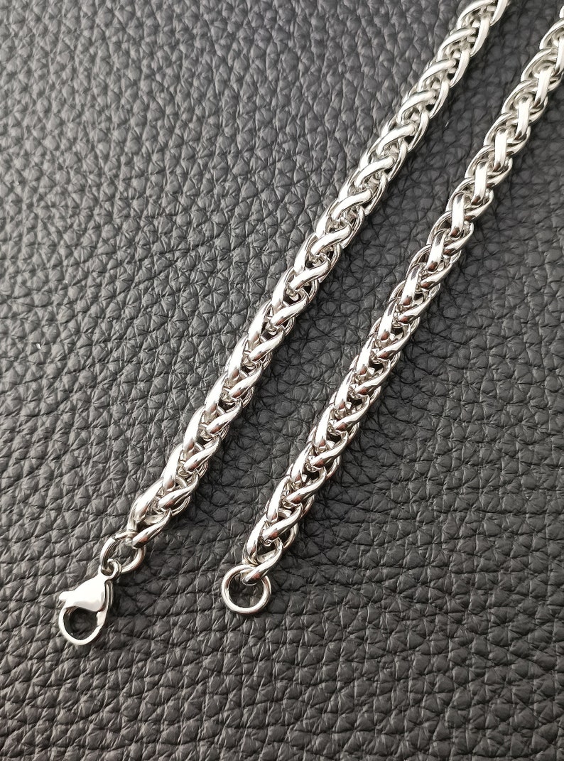 Collana con catena portacavi in acciaio inossidabile massiccio 2-7 mm in argento da uomo, gioielli di moda da donna immagine 7