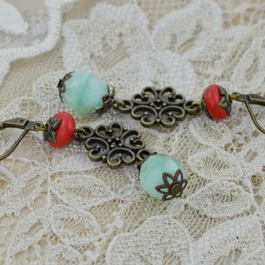 Earrings Vintage Style Bronze with Bohemian, Howlith Semi-Precious Stone Pearls Gift for Women image 3