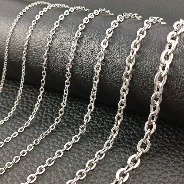Collier chaîne d'ancre en acier inoxydable, taille 1,5-6 mm, argent, bijoux fantaisie pour hommes et femmes