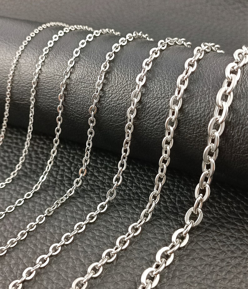 Edelstahl Ankerkette Halskette Größe 1,5-6 mm Silber Herren,Damen Modeschmuck zdjęcie 1