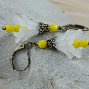 Flowers White Yellow Bronze Bellflower Earrings Jewelry Gift for Women image 2