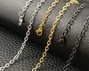 Stainless steel chain curb chain necklace 3 mm silver, gold, black women's, men's fashion jewelry