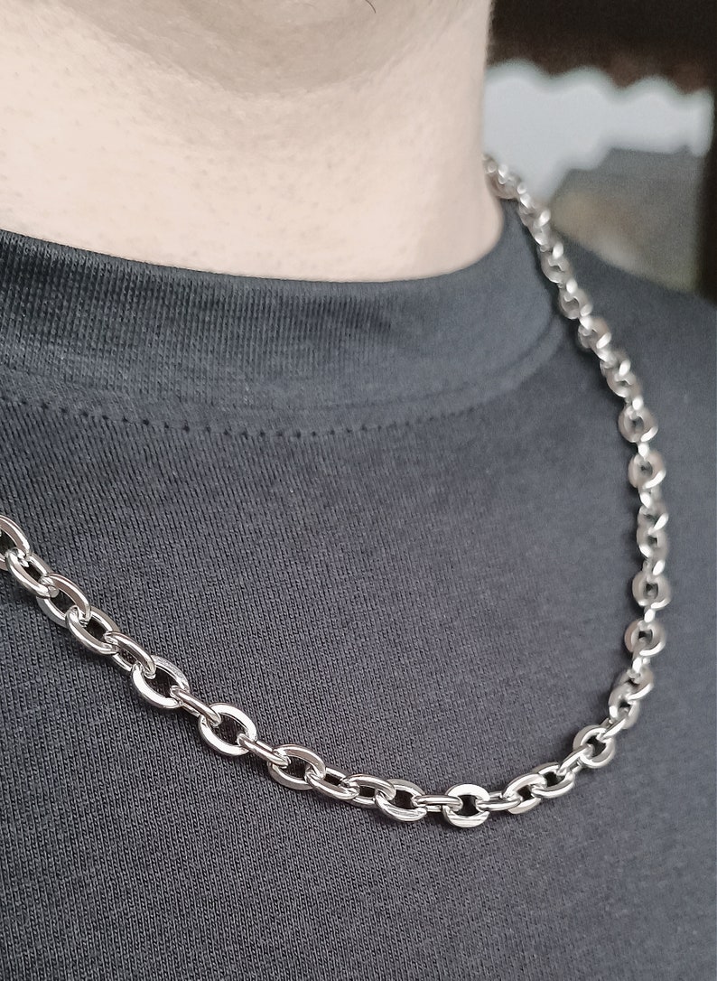 Stainless steel anchor chain necklace size 1.5-6 mm silver men's, women's fashion jewelry image 3