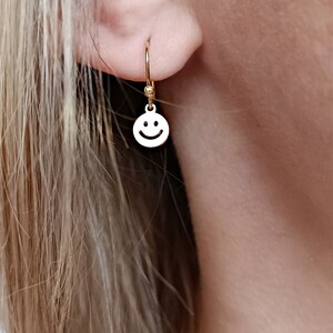 Stainless Steel Earrings with Smile 18k Gold Plated / Jewelry Gift for Women image 3