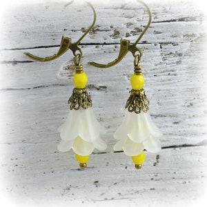 Flowers White Yellow Bronze Bellflower Earrings Jewelry Gift for Women image 4