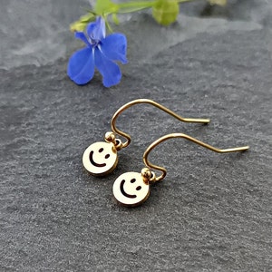 Stainless Steel Earrings with Smile 18k Gold Plated / Jewelry Gift for Women image 1