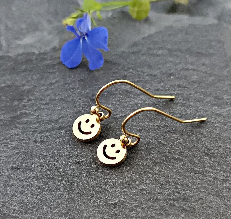 Stainless Steel Earrings with Smile 18k Gold Plated / Jewelry Gift for Women image 1