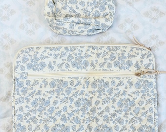 Juego de fundas de algodón con estampado floral para portátil (2 unidades) para portátiles con pantalla de 14/16 pulgadas, con nombre bordado personalizado, funda protectora ligera.