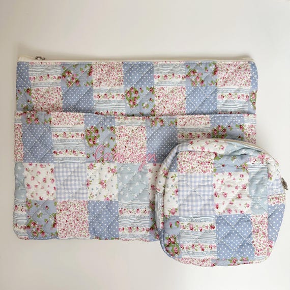 Personalized Floral Cotton Laptop Sleeve – Custom Embroidered Name, Fits 14'' Screen Size Laptop