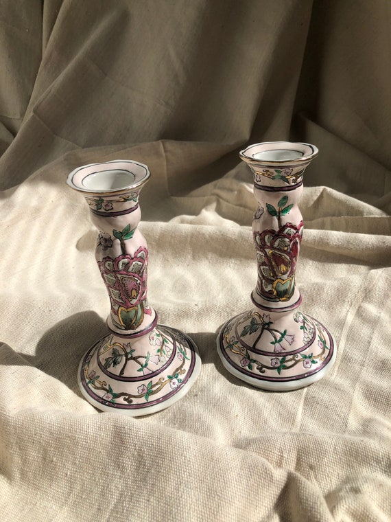 Vintage Porcelain Candlestick Holders Etsy