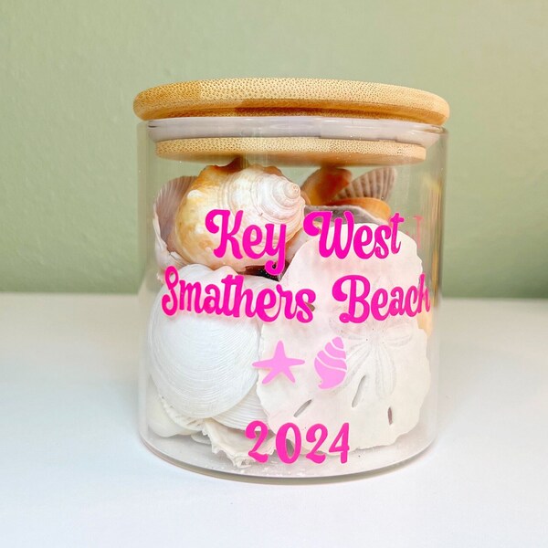 Custom Seashell Jar, Seashell Collection Holder, Personalized Glass Jar with lid, Shell Container, Seashell Display Box, Vacation Keepsake