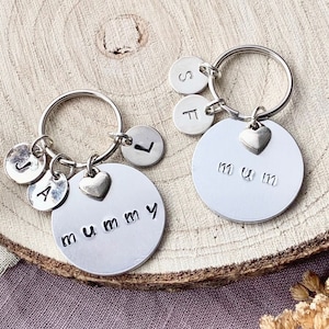 Personalised Silver Mum Keyring with Children’s Initials - Mummy, Grandma Keyring - Mother’s Day Gift - Aluminium, Hand-stamped Keychain