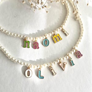 Colourful Custom Name Pearl Necklace - Multicolour Rainbow Enamel Name Necklace For Women, Girls & Kids - Personalised Gift For Her