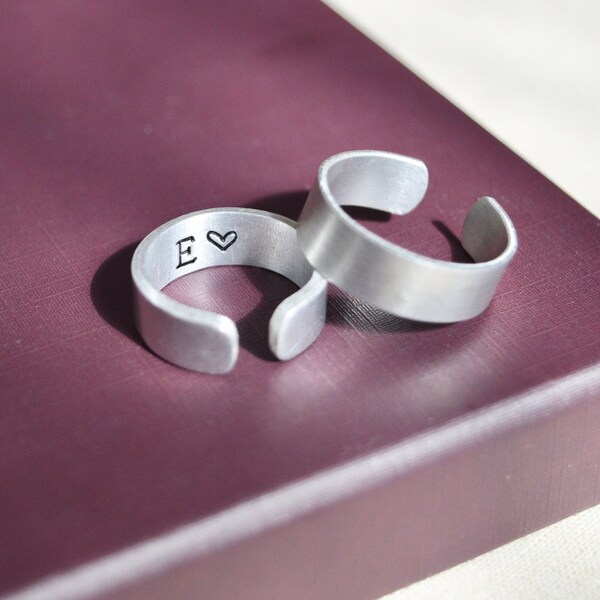 Custom Inside Initial Hidden Ring - Adjustable Silver Cuff Heart Ring - Stackable minimal Jewellery - Personalised Valentine’s Gifts