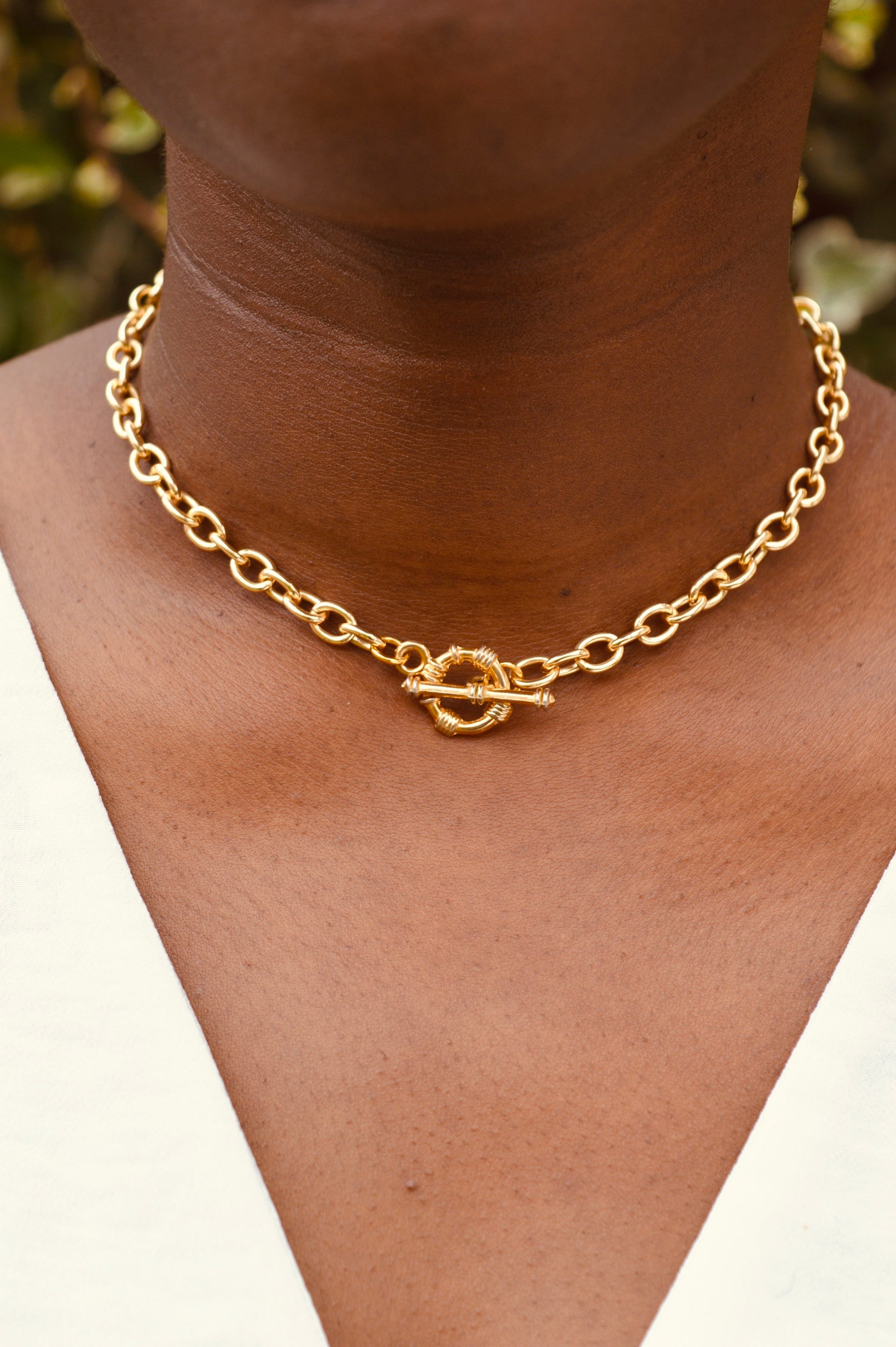 14k Gold Plated Chunky Chain Necklace - T-Bar Toggle Clasp